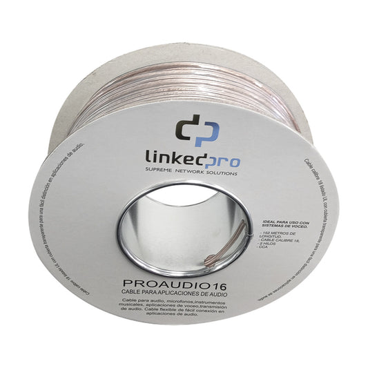 Professional Grade Audio Cable, Gauge 16/2 Wires, Type CCA, Ideal for Speakers and Microphones, Reel 500 ft (150 m) Transparent