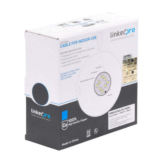 328 ft 100m Cable Reel, Cat5e, 24 AWG, Gray, UL, for Video Surveillance applications, Data Networks. Indoor Use
