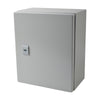 Steel Cabinet IP66  Outdoor (9.84 x 11.81 x 5.91 in) with Interior Back Cover and Lower Cover with Screws (Includes Lock and Key) and Metal Backplate for equipment assembly.