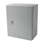 Steel Cabinet IP66  Outdoor (9.84 x 11.81 x 5.91 in) with Interior Back Cover and Lower Cover with Screws (Includes Lock and Key) and Metal Backplate for equipment assembly.