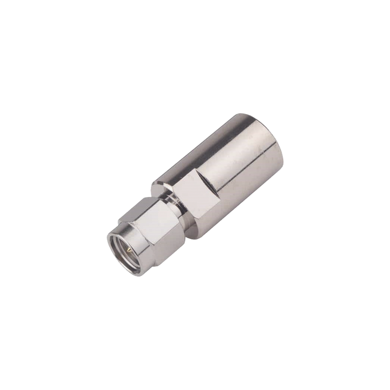 Adaptador recto de conector macho FME a macho SMA, níquel/oro/PTFE.