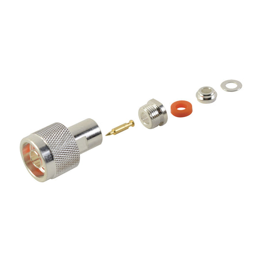 N Male Connector, Clamp for RG-58/U, RG-142/U, Silver/ Gold/ PTFE.