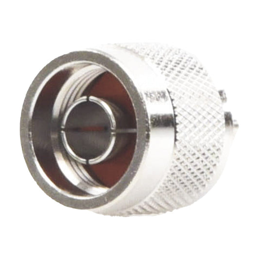 N Male Connector for Crimp on RG-58/U, RG-142/U, LMR-195 Cables, Nickel/ Gold/ PTFE.
