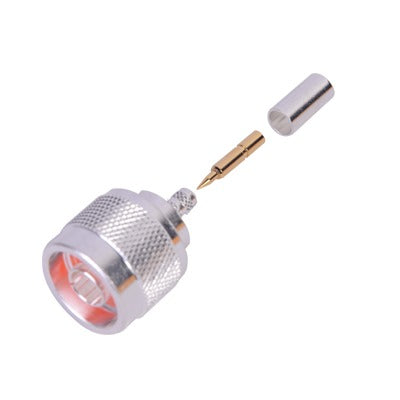 N Male Connector to Crimp on RG-58/U Cable, Silver/ Gold/ PTFE.