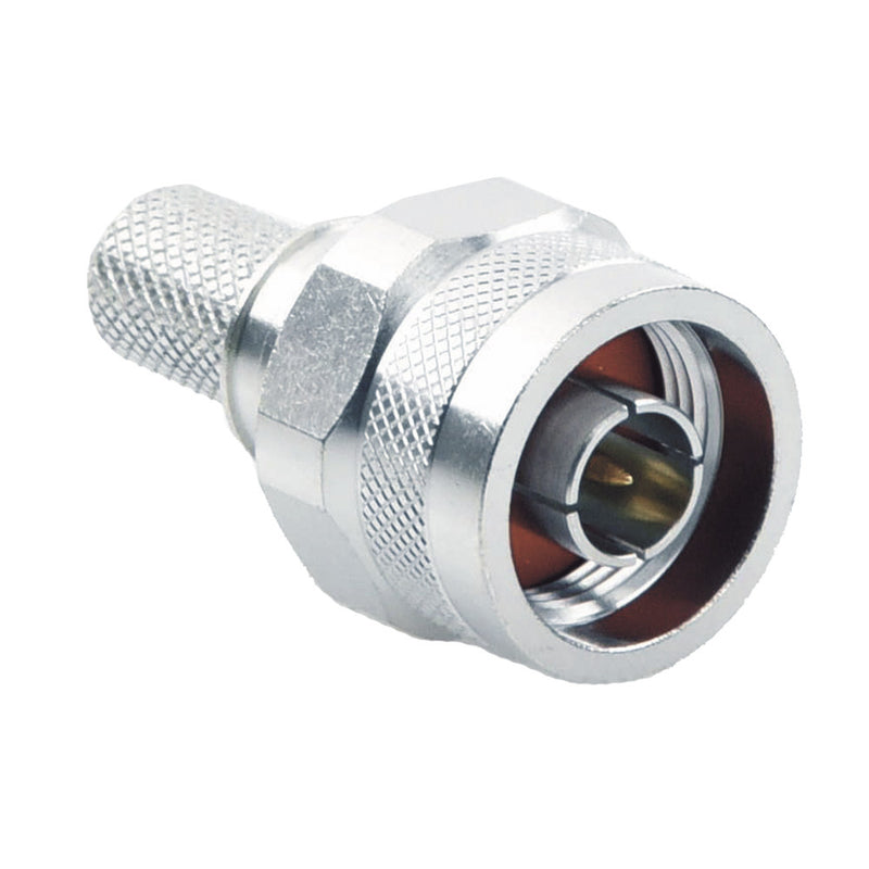 N Male Connector with Captivated PIN to Crimp on LMR-400, 9913, CNT-400, RG8/U-SYS, RFLASH-1113, 7810A, 8214.