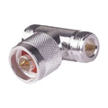 T Shape Adapter, from N Male to Double N-Female Connector, Silver/ Gold/ PTFE.