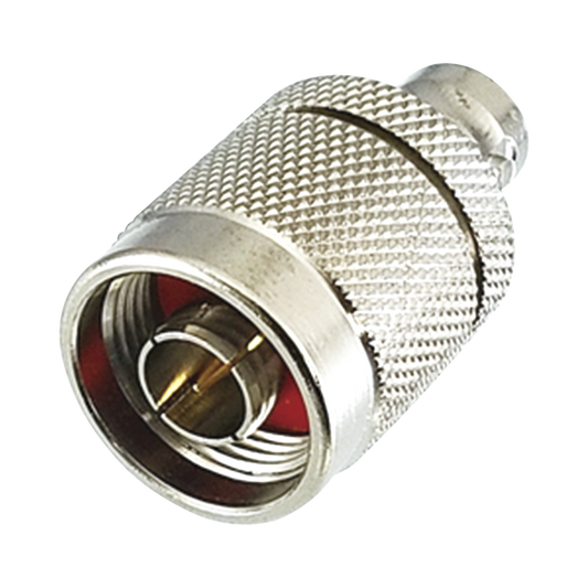 Straight Adapter from N Male to BNC Female Connector, Silver/ Gold/ PTFE.