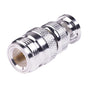 50 Ohm In-Line Straight Adapter, from N Female Connector to BNC Male, Silver / Gold / PTFE.