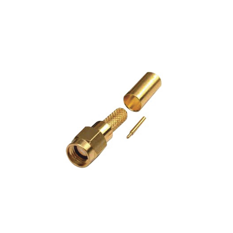 SMA Male to Crimp on RG-142/U, LMR-195 Cables, Gold / Gold / PTFE.
