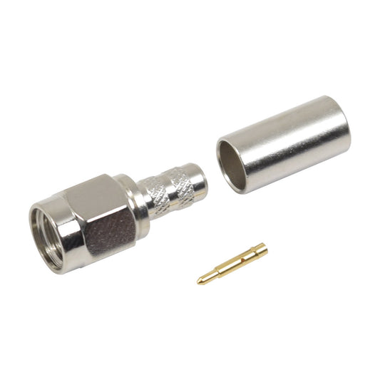 SMA Male Crimp for RG-58/U Cable, Nickel / Gold / PTFE.