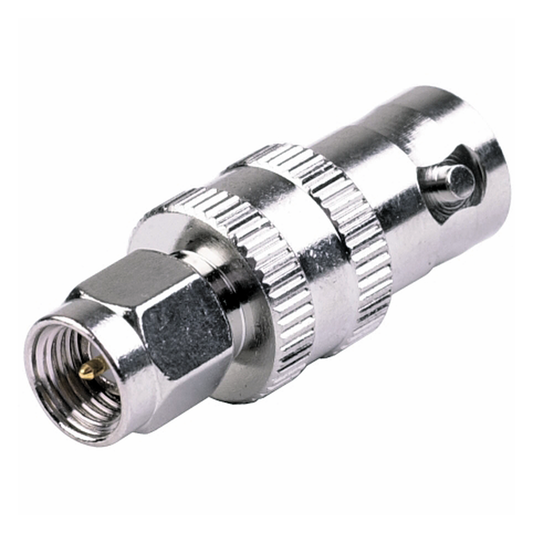 Straight Adaptor from SMA Male Connector to BNC Female, Nickel/ Gold/ PTFE.