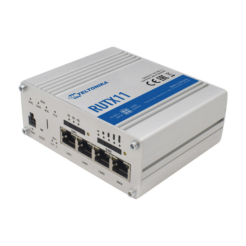 Industrial 4G LTE Dual SIM Router (4.5) Cat6, RUTX11100400, up to 300Mbps, 4 Gigabit Ports, Wi-Fi Wave-2 802.11ac up to 867 Mbps, Dual-SIM, USB, Region: USA. Certificates: AT&T, T-Mobile Verizon. USA power supply