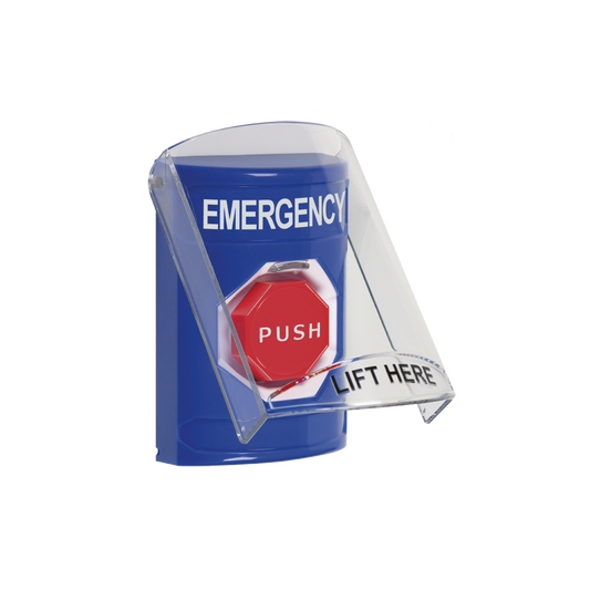 Emergency Button English Text with Polycarbonate Protective Cover, Key Reset and Horn