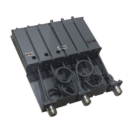 VHF SYSCOM Duplexer, 6 Cavities for 160-174 MHz, 50 Watt, 5 MHz Split, Reject Band, N Females.
