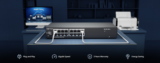 16-Port Gigabit Unmanaged Switch, Secure and Reliable for CCTV and Versatile Applications, Unmanaged but Still Visible on Ruijie Cloud