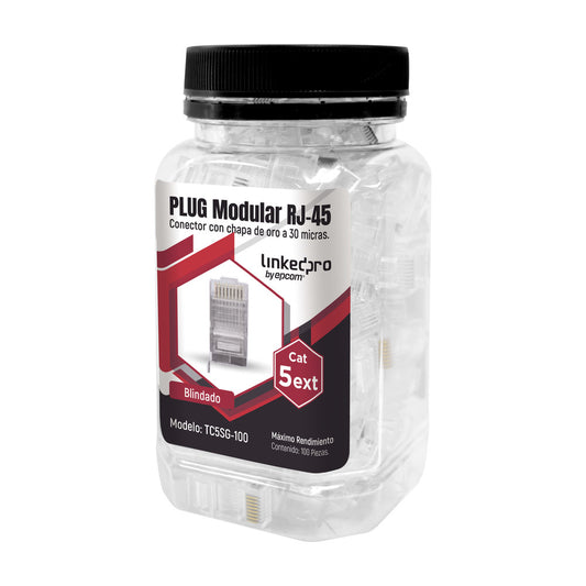100 Pieces Bottle with Modular Plug RJ45 Cat5e Shielded, 30 Microns Gold Plated for Extreme Durability with Ground Pin