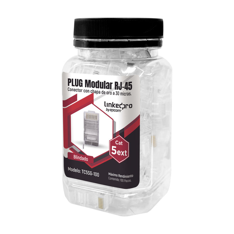 100 Pieces Bottle with Modular Plug RJ45 Cat5e Shielded, 30 Microns Gold Plated for Extreme Durability with Ground Pin