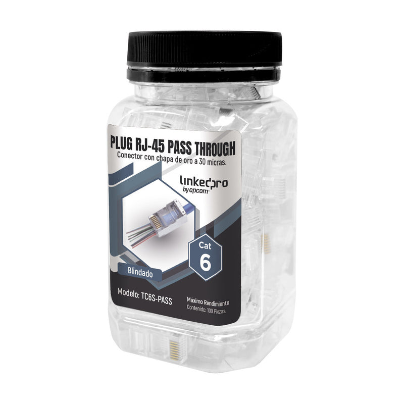 100 Plugs bottle Pass through RJ45 Cat6 shielded  30 microns gold plated for extreme durability