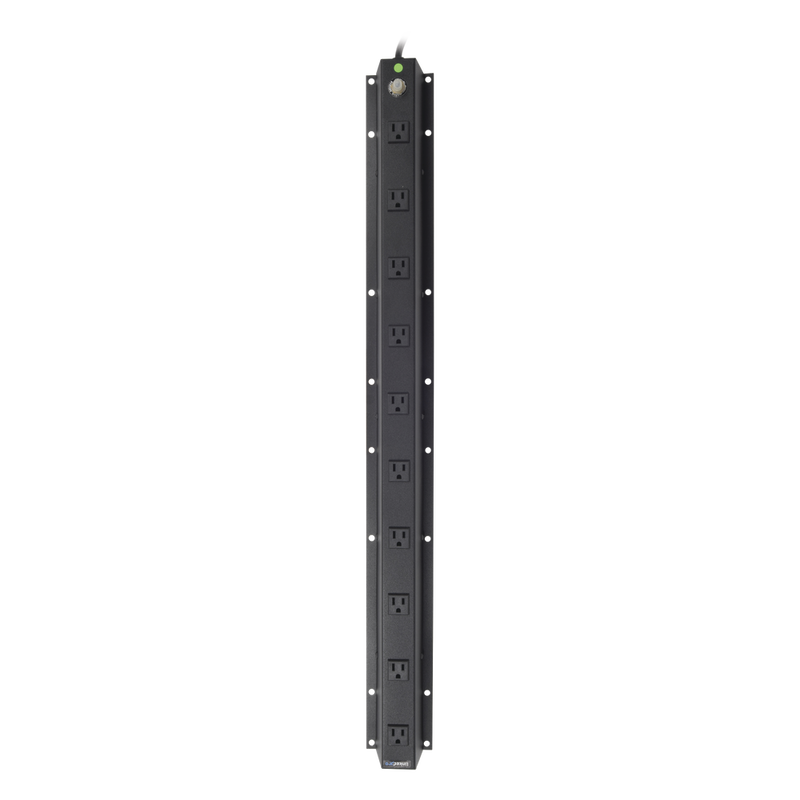 10 Outlet 15 Amp Vertical Multiple Outlet PDU, Plug Type (NEMA 5-15R), 19' Rack, Input/Output Voltage: 120Vac