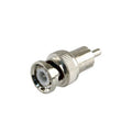 Straight 75 Ohm Adaptor from BNC Male connector to RCA male for applications with RG-59/ RG-6 coaxial cables on Audio-Video systems.