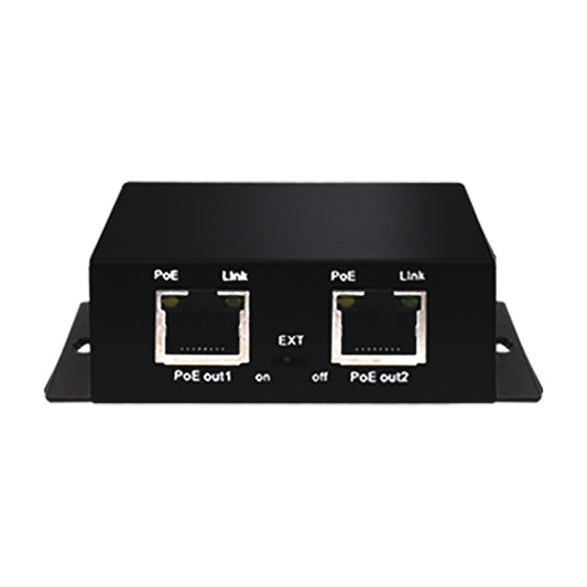 PoE Extender with 802.3af/at Support, 30W, Up to 250m. PoE Output Ports: 2x100Mbps; PoE Input Port: 1x100Mbps