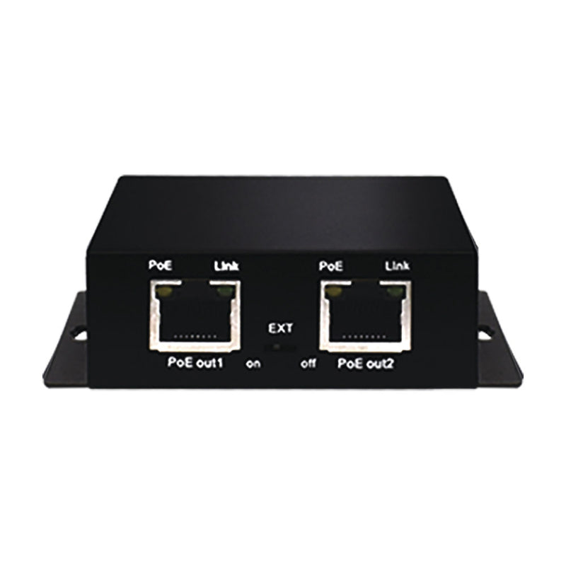 PoE Extender with 802.3af/at Support, 30W, Up to 250m. PoE Output Ports: 2x100Mbps; PoE Input Port: 1x100Mbps
