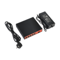 Solar Powered 6-Port Gigabit PoE Switch with Controller for Solar Panels and Batteries, 6kV Protection, and Extreme Temperature Range for Outdoor Cabinet Installations