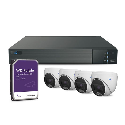IP KIT / NVR 8 Channels / 4 Turret Cameras Color 24/7 / HDD - Nuo Networks