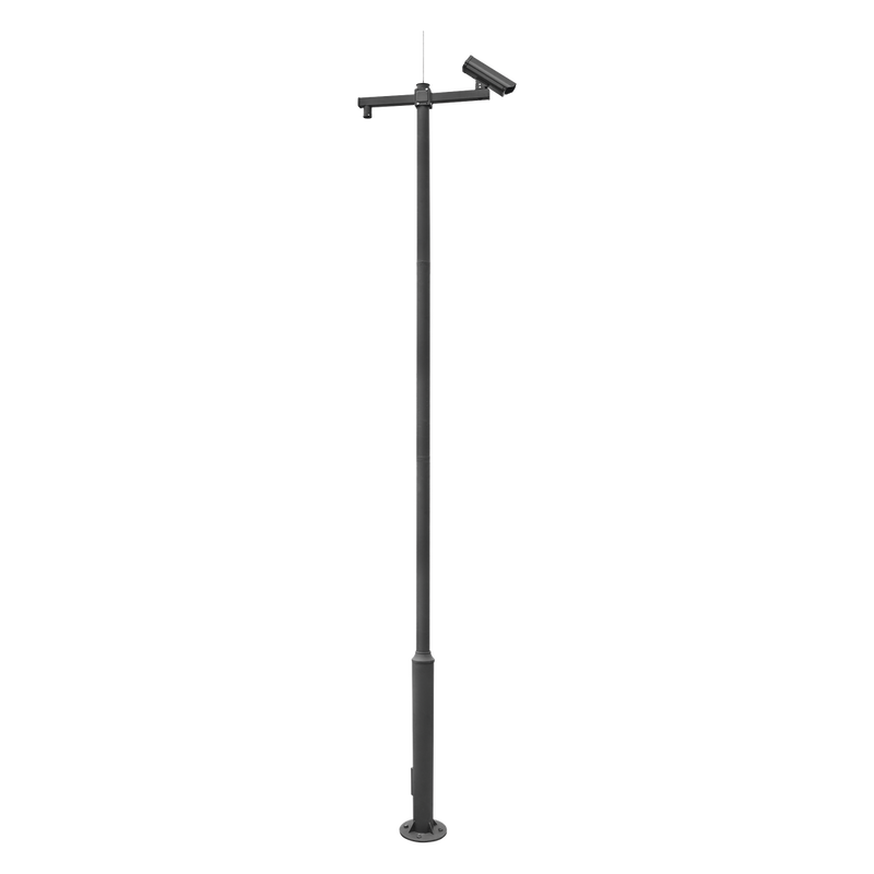 Specialized sectioned pole for the installation of video surveillance, includes foundation base, bracket for PTZ camera.