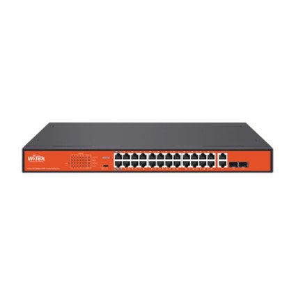 24-Port Fast Ethernet PoE Switch with 2x Combo SFP, Hi-PoE (60W), 250m Extend Mode, 250W PoE Budget, DIP Switch, and CCTV Optimization